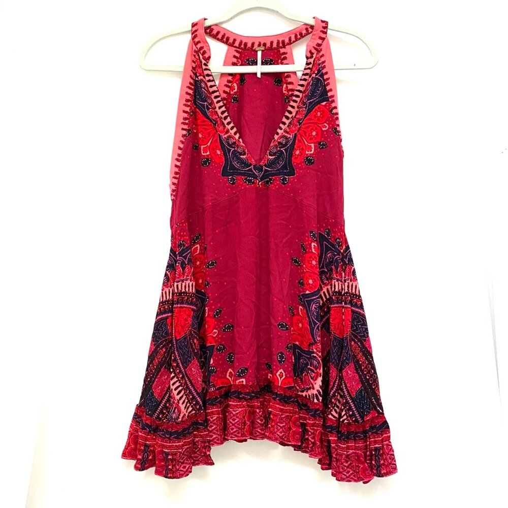 Free People Womens Steal The Sun Halter Mini Dress Sz S Red Boho Festival Hippie